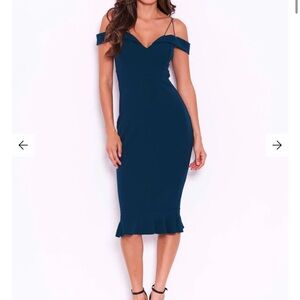 Women's Teal Off The Shoulder Strappy Fishtail Dress